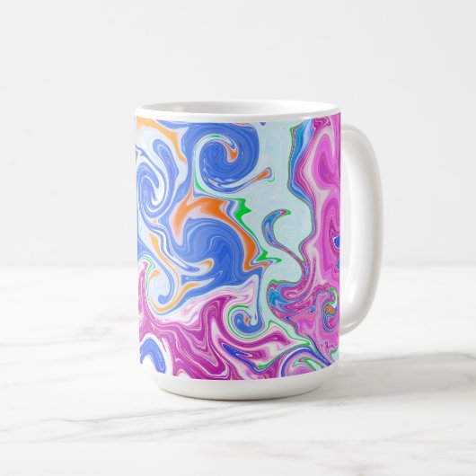 Mug Monogramme d'art fluvial bleu, orange, violet et T (Devant droit)