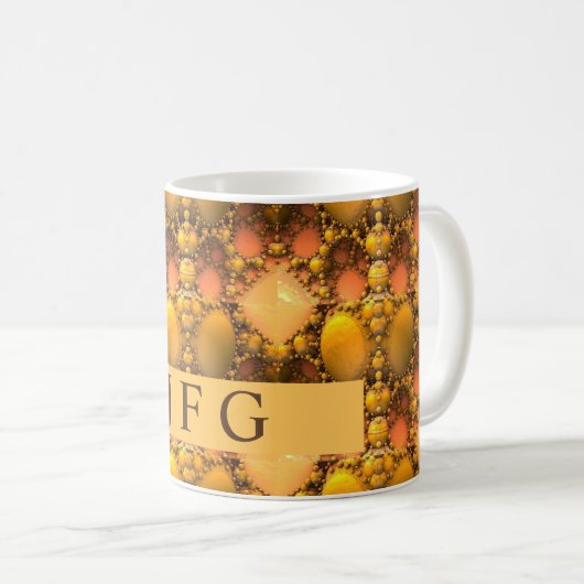 Mug Monogramme d'art fractal jaune peigne (Devant droit)