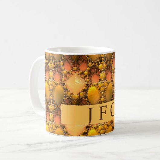 Mug Monogramme d'art fractal jaune peigne (Devant gauche)