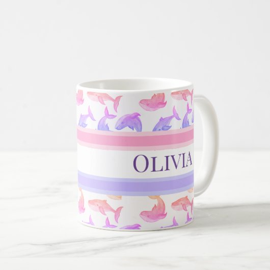 Mug Monogramme de baleine Océan Vie marine Cute nautiq (Devant droit)