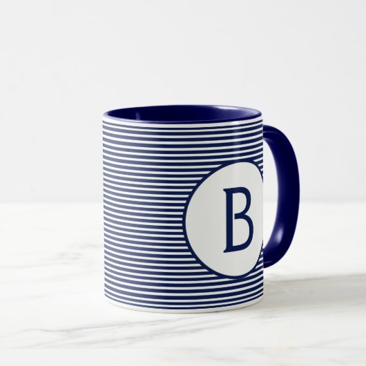 Mug Monogramme de bande bleue de la marine (Devant droit)