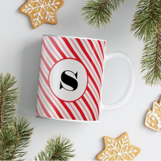 Mug Monogramme de bande de Sucre de canne de Noël