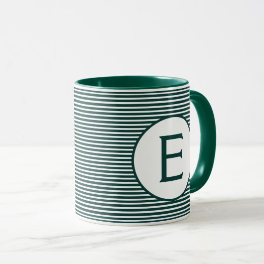 Mug Monogramme de bande verte de pin (Devant droit)