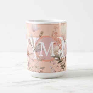 Mug Monogramme de belles fleurs sauvages rose et pêche