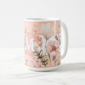 Mug Monogramme de belles fleurs sauvages rose et pêche (Devant droit)
