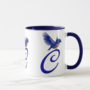 Mug Monogramme de bleuet initial C élégant