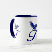 Mug Monogramme de bleuet initial T élégant (Devant gauche)
