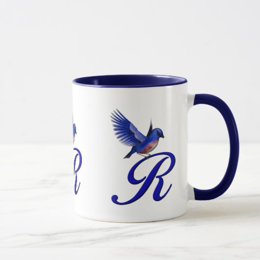 Mug Monogramme de Bluebird initial R élégant (Droite)