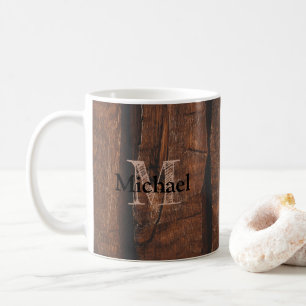 Mug Monogramme de bois ancien brun foncé rustique