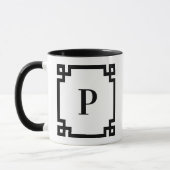 Mug Monogramme de bordure de clé grecque blanche et no (Gauche)