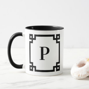 Mug Monogramme de bordure de clé grecque blanche et no