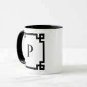 Mug Monogramme de bordure de clé grecque blanche et no (Devant gauche)
