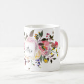 Mug Monogramme de Bridesmaid Fleurs d'aquarelle Pastel (Devant droit)