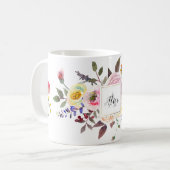Mug Monogramme de Bridesmaid Fleurs d'aquarelle Pastel (Devant gauche)