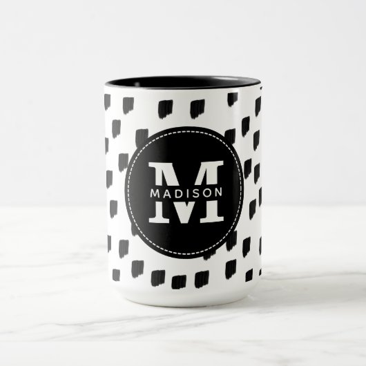 Mug Monogramme de brosse noir et blanc (Centre)