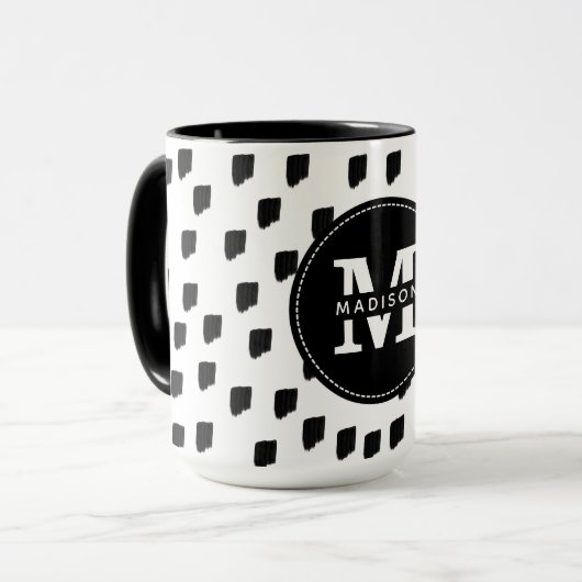 Mug Monogramme de brosse noir et blanc (Devant gauche)
