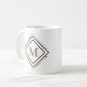 Mug Monogramme de cadre diamant géométrique Noir/Or ID (Devant gauche)