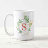 Mug Monogramme de cadre géométrique floral vert (Gauche)
