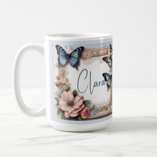 Mug Monogramme de cadre papillon vintage (Gauche)
