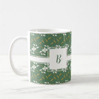 Mug Monogramme de Carré vert de fleurs Regal joyeux