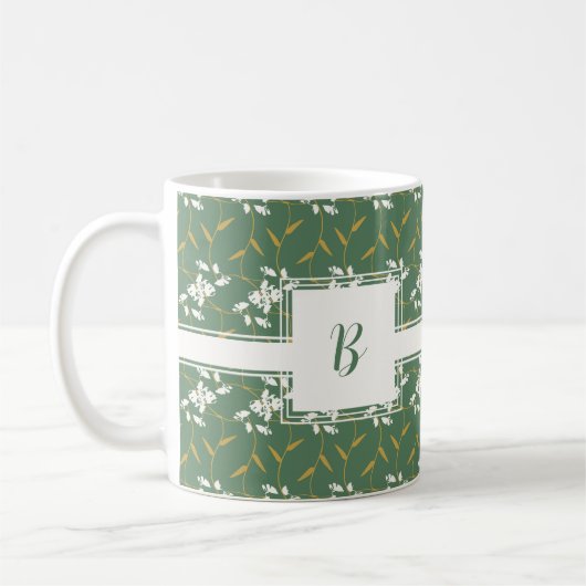 Mug Monogramme de Carré vert de fleurs Regal joyeux (Gauche)