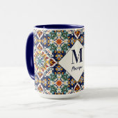 Mug monogramme de carreaux turcs azulejo méditerranéen (Devant gauche)