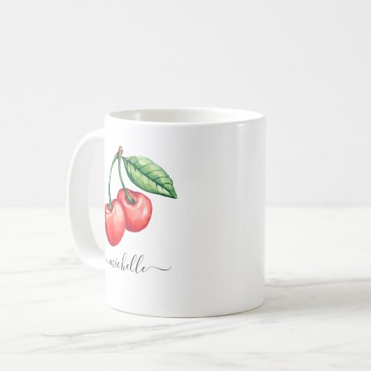 Mug Monogramme de cerises d'aquarelle (Devant gauche)