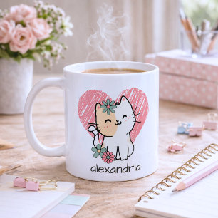 Mug Monogramme de chat bohème fantaisiste 