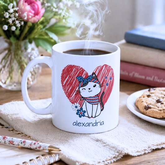 Mug Monogramme de chat patriotique 