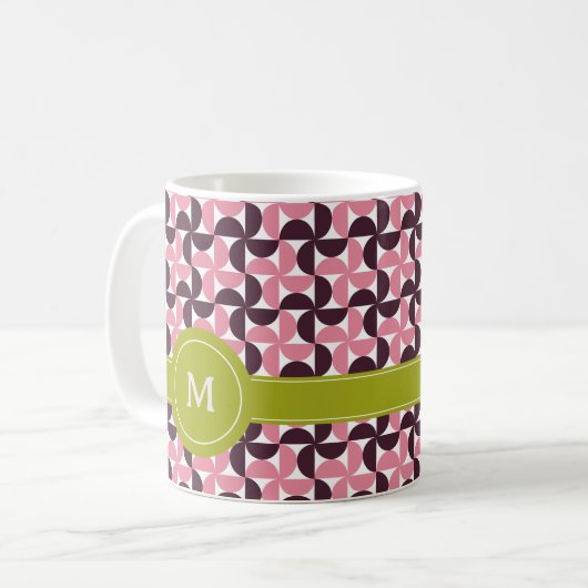 Mug Monogramme de chaux vert de fleurs rose géométriqu (Devant gauche)