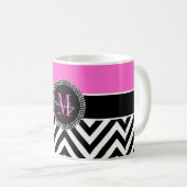 Mug Monogramme de Chevron de roses indien et de noir (Devant droit)