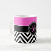 Mug Monogramme de Chevron de roses indien et de noir (Devant gauche)