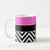 Mug Monogramme de Chevron de roses indien et de noir (Gauche)