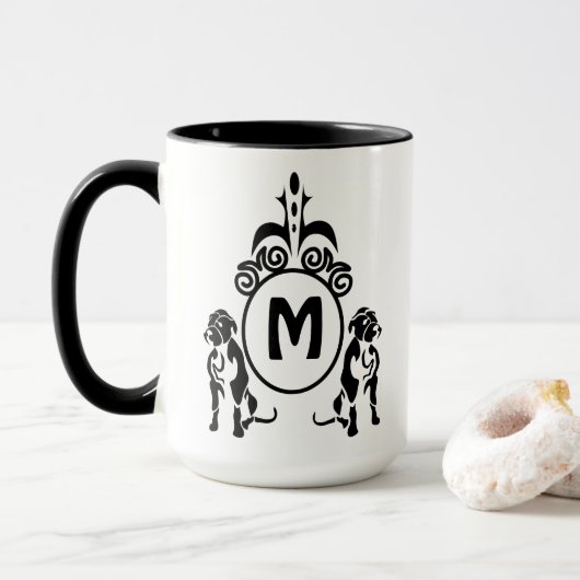 Mug Monogramme de chien à deux gardes (Avec donut)