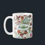Mug Monogramme de choux charbonneux de champignons<br><div class="desc">Nom personnalisable et mug monogramme avec mignon loup peint en blanc,  plantes,  fleurs et champignons rouges avec effet fausse parties scintillant.</div>