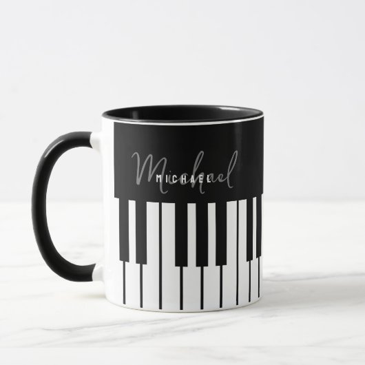 Mug Monogramme de clavier de piano noir et blanc (Gauche)