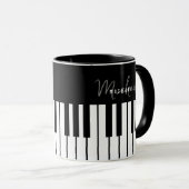 Mug Monogramme de clavier de piano noir et blanc (Devant droit)