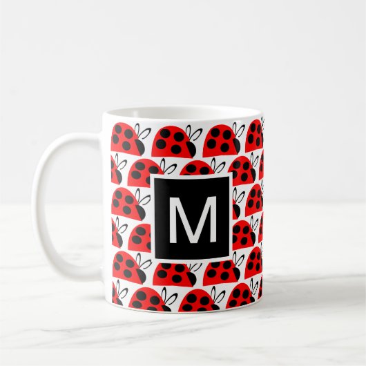 Mug Monogramme de coccinelle noire rouge (Gauche)