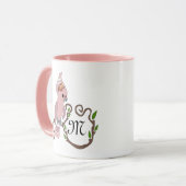 Mug Monogramme de Cockatoo rose Whimsical (Devant gauche)