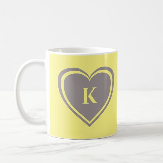 Mug Monogramme de coeur gris jaune simple moderne (Gauche)