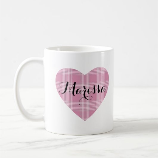 Mug Monogramme de cœur tartan mignon rose (Gauche)
