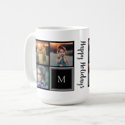 Mug monogramme de collage de photos de famille Happy H (Devant gauche)