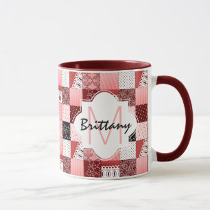 Mug Monogramme de corail et rouge de conception