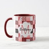 Mug Monogramme de corail et rouge de conception (Gauche)