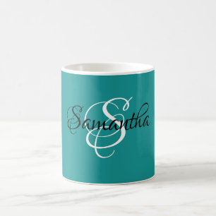 Mug Monogramme de couleur Turquoise Customisé à un s
