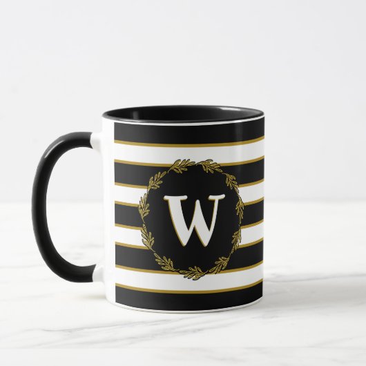 Mug Monogramme de couronne botanique blanc noir (Gauche)