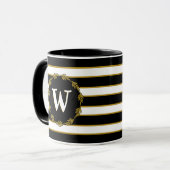 Mug Monogramme de couronne botanique blanc noir (Devant gauche)