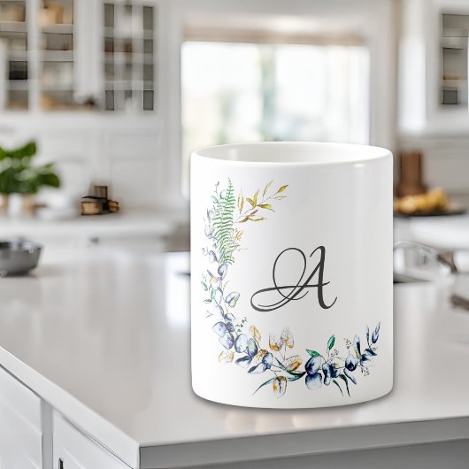 Mug Monogramme de couronne botanique chic