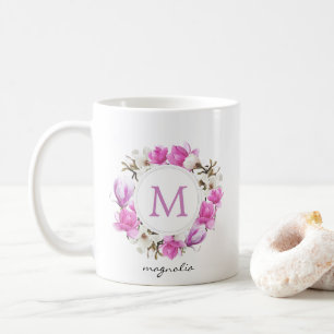 Mug Monogramme de couronne d'aquarelle Magnolia