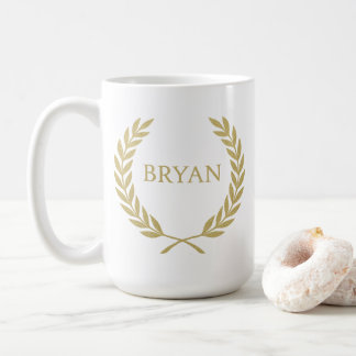 Mug Monogramme de couronne de laurier or de luxe